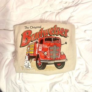 Cream Budweiser Vintage Firetruck Dalmatian Sweatshirt Hoodie Small